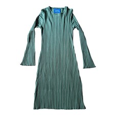Simon Miller Green Ribbed Knit Midi Dress Long Sleeve Fitted Women's Sz Small