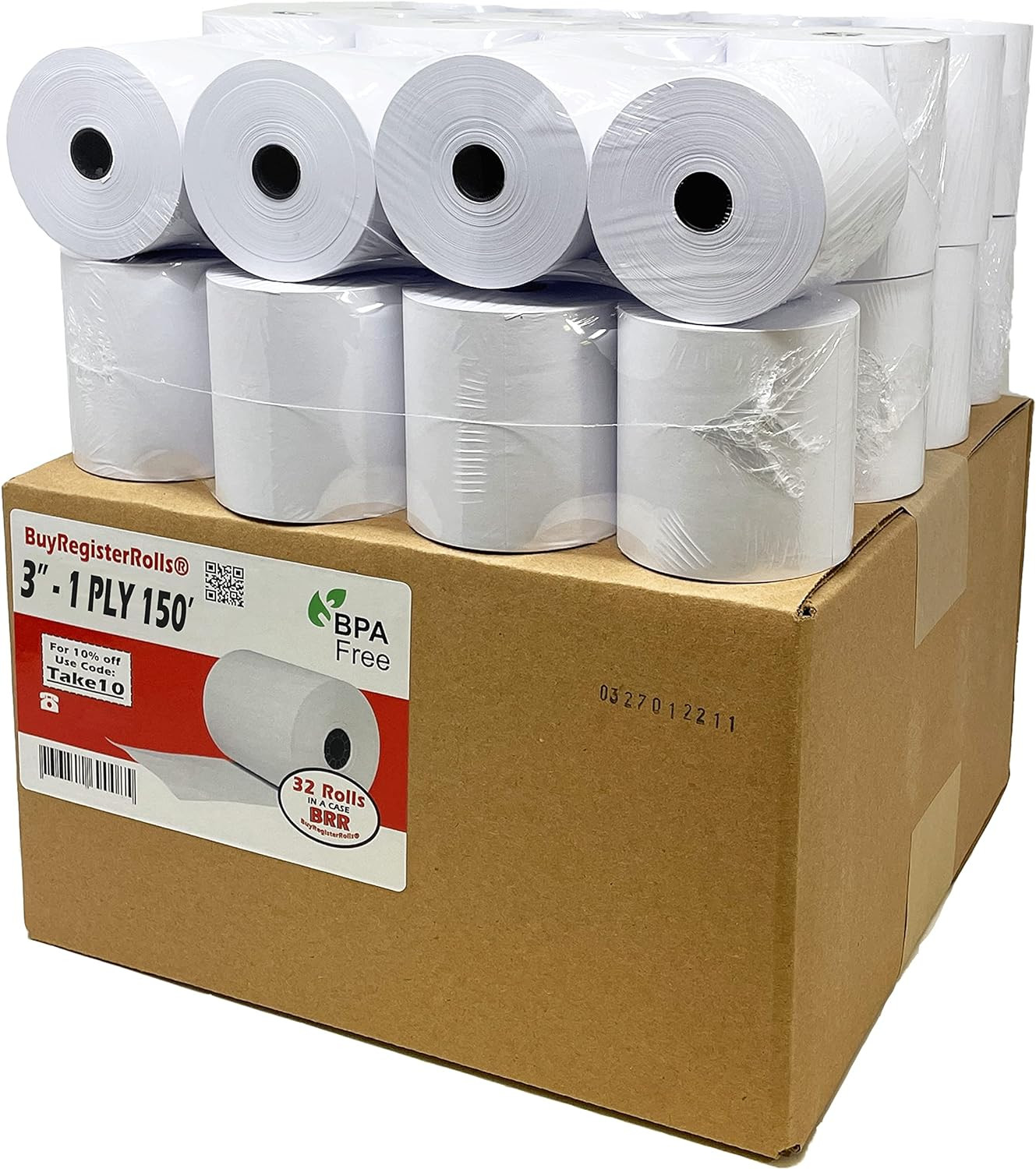 32 rollos de papel de impresora de cocina Bond de 1 capa de 3" x 150' para sistemas POS