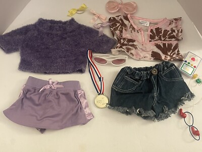 Build A Bear Lot of 10 Sweater Top Denim Shorts Player With Headphones Bowls