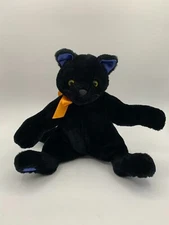 Hallmark Midnight The Black Halloween Cat 10" Orange Satin Bow Plush Green Eyes