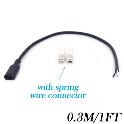 1x 0.3M/1FT USB Type-C Female to 2-Pin Bare Wire 22AWG 5V 3A DIY Repair Cable