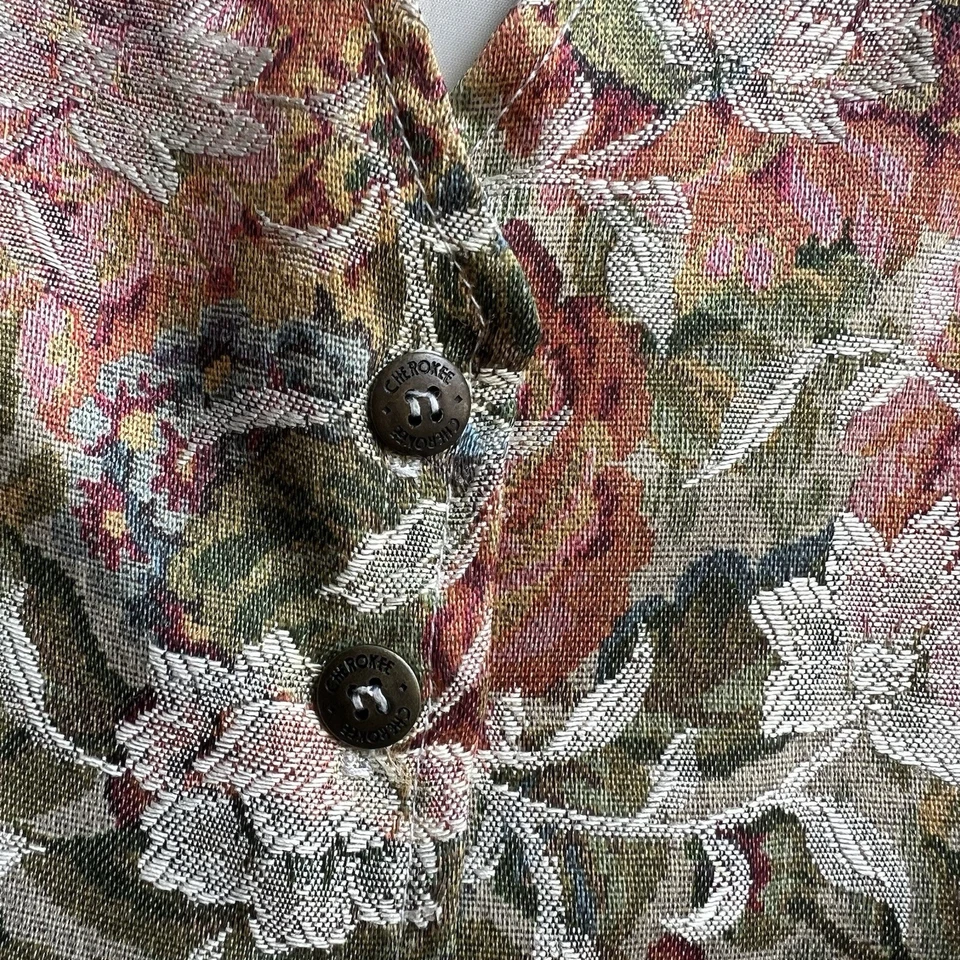 Vtg 90s Floral Vest Cropped Womens Sz M Pink Tapestry Button Front Made In USA - Image 4 of 4