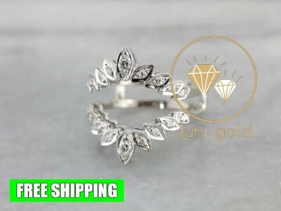 Enhancer Wrap Band Ring 14K White Gold Plated Silver 1Ct Round Simulated Diamond