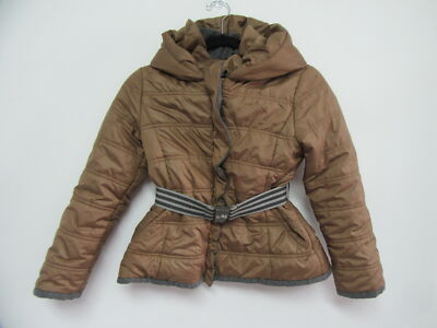 MONNA LISA Girl's Light Brown Hooded Puffer Coat with Belt Size Medium