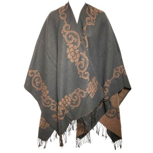 Bellissima Accessoires Tuch Halstuch braun schwarz NEU Fransen Saum One Size Boho