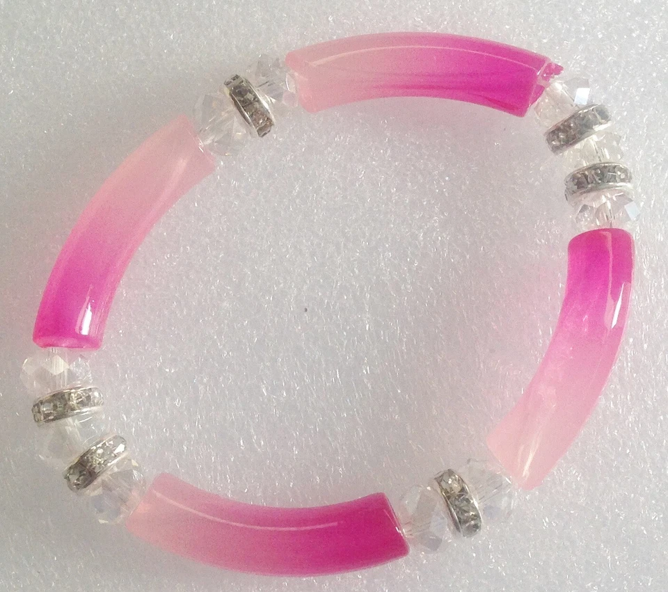 bracelet rétro style année 70 extensible rose perle cristaux diamant 4719 - Photo 1/2