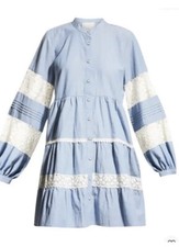 REDUCED!!!!!!JOHNNY WAS Laguna XL Chambray & Lace Dress $99 NWT, ! $380 Retail