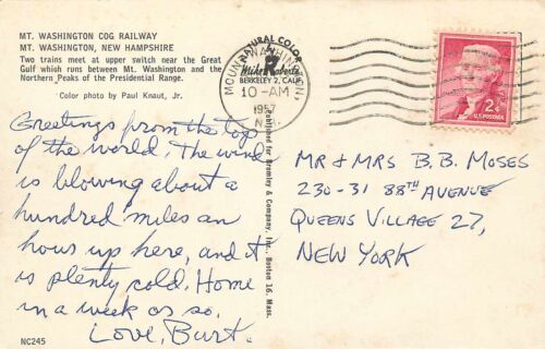 Postcard Mt. Washington Cog Railway New Hampshire Presidential Range - Picture 2 of 2