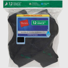NEW Hanes Boys 12 Pack Cushioned Ankle Socks Size Large