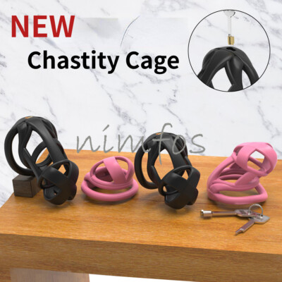 Male Cobra Breathable Chastity Cage Device Lightweight Lock with 4 Rings