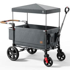 Side-Unzip Wagon Stroller for 2 Kids with Adjustable Handle and UV Canopy