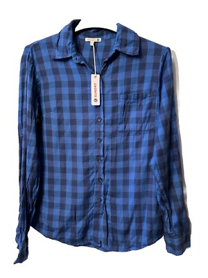 NWT Sundry Anthropologie Women s Blue Plaid Button Up Size 1 Western Casual