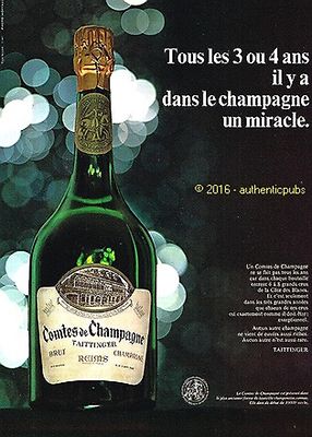 ADVERTISEMENT TAITTINGER LE COMTES DE CHAMPAGNE BRUT REIMS 1967 FRENCH AD PUB