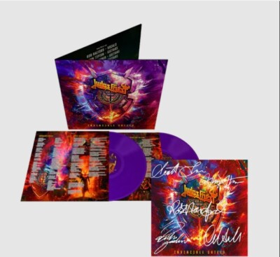 JUDAS PRIEST INVINCIBLE SHIELD 2x PURPLE VINYL LP LTD 500 COPIES + SIGNED CARD