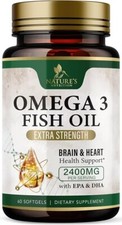 Omega 3 Fish Oil Supplements 2400 mg - Triple Strength Omega3 - EPA  DHA with E