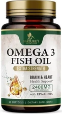 Omega 3 Fish Oil Supplements 2400 mg - Triple Strength Omega3 - EPA & DHA with E