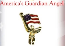 USA Guardian Angel Holding American Flag Lapel or Hat Pin by OSC Made in USA NEW