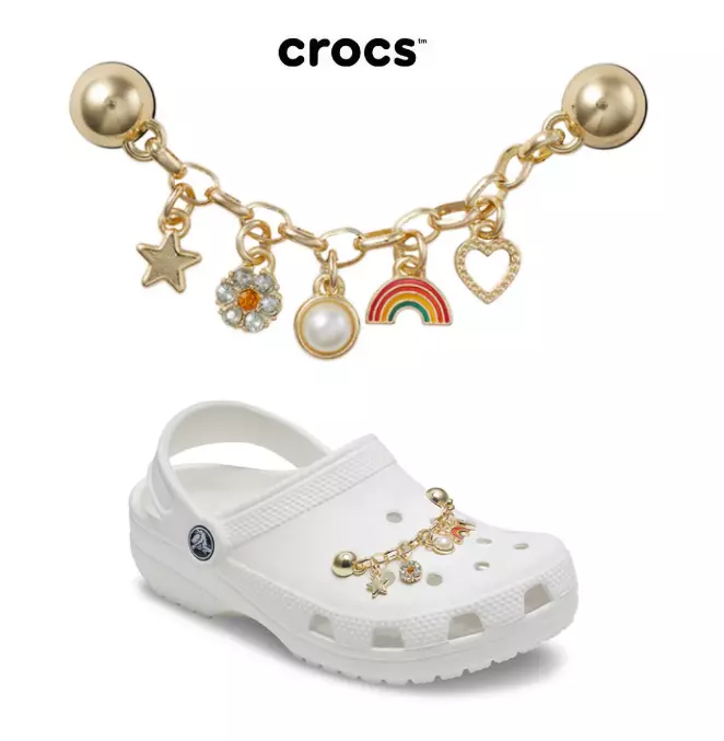 A pair of Crocs and a trendy chain that can be easily attached for