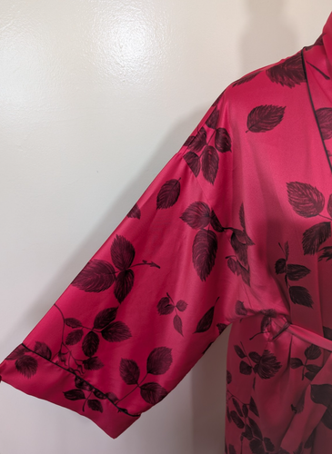 Natori Vintage Maxi Robe Kimono Leaf Red Side Slits Loungewear Size Medium - Picture 6 of 12