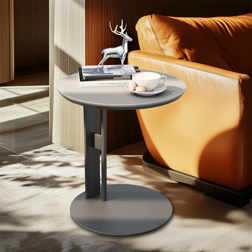 Retro C-Shaped Side Table Saddle Leather Tabletop Couch Side Table Living Room - Picture 23 of 26