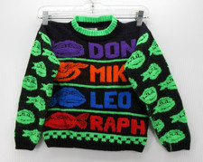 VINTAGE Teenage Mutant Ninja Turtles Sweater Boys Small Black Pullover AOP 90s