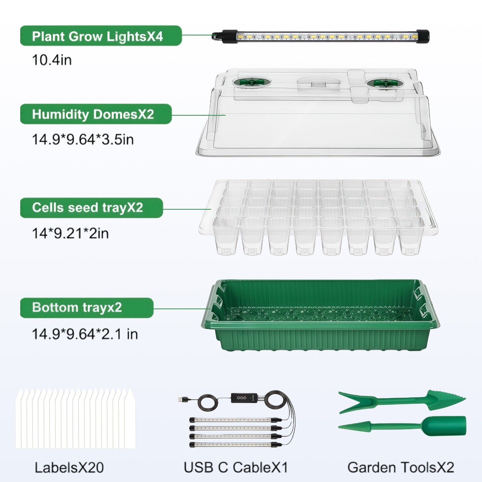 Seed Starter Tray with Grow Light, 2 Packs 80 Cells Seed Starting Kit, Reusable