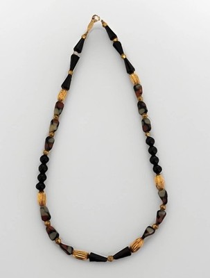 Vintage Signed ALEXIS KIRK Black Gold Geometric & Necklace 18'' RARE