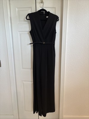 Calvin Klein Womens Black Pant Suit Jumpsuit Sleeveless Size 10 Pockets