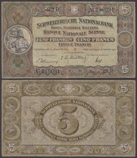 Switzerland 5 Franken 1947 VF (center pinhole) P 11