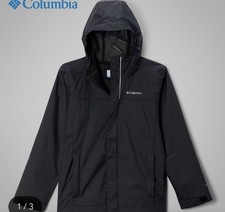 Columbia Boys Omni Tech Rain Windbreaker Lightweight Hooded Jacket Black Sz M