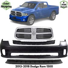 Front Bumper Cover Fascia & Grille Assembly Kit For 2013-2018 Dodge Ram 1500