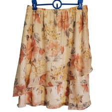 Vintage Pastel Yellow Pink Whimsical Floral Knee Length Pull On Skirt