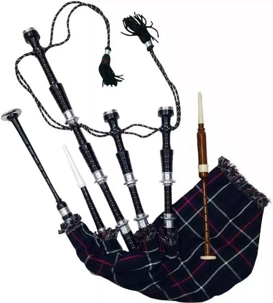 Great Highland Bagpipe Silver Mount Scottish Mackenzie Tartan Bagpipes Free Case
