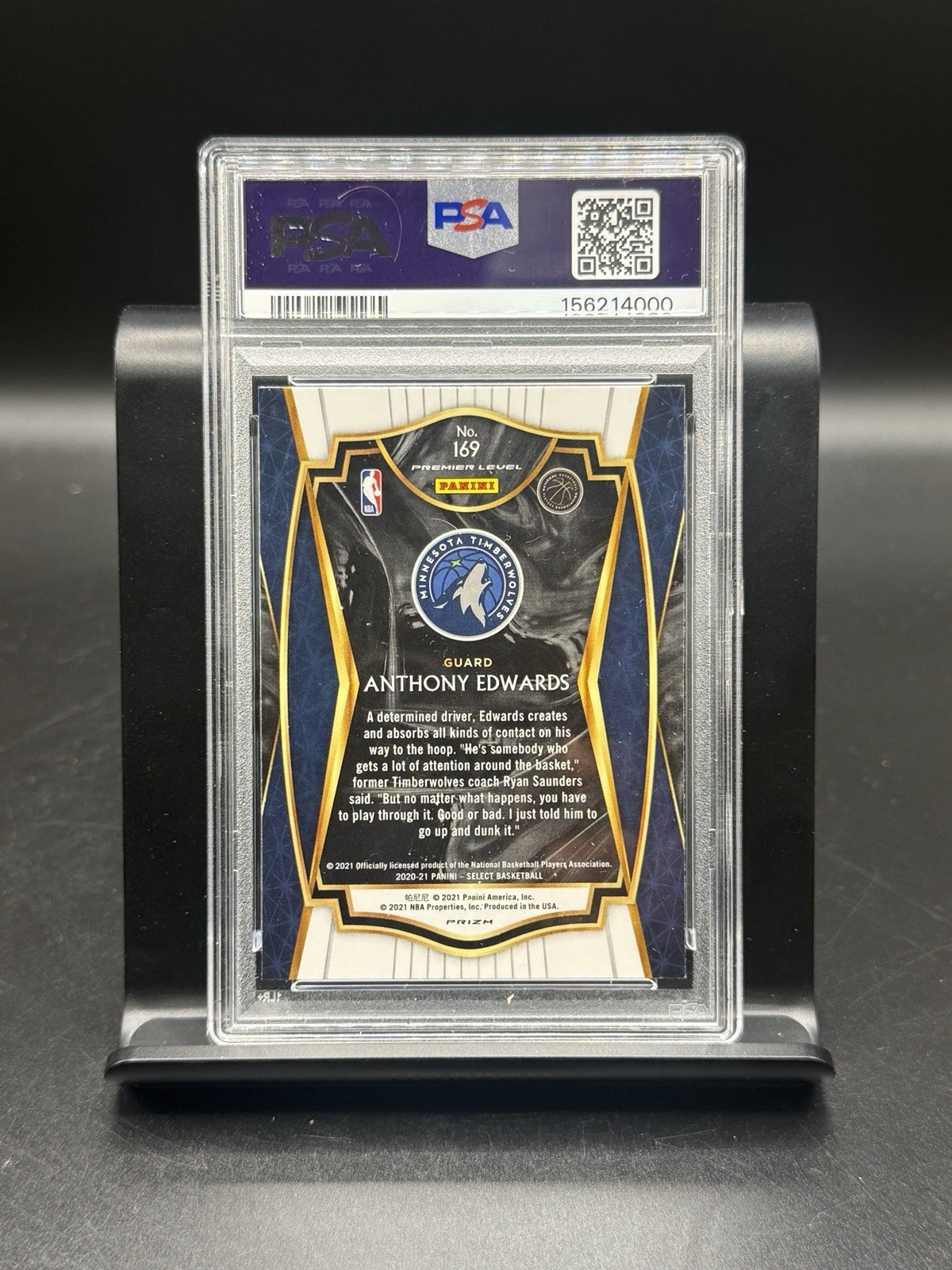 2020-21 Select Anthony Edwards Silver Rookie Premier Level No. 169 PSA 9 MINT view 2