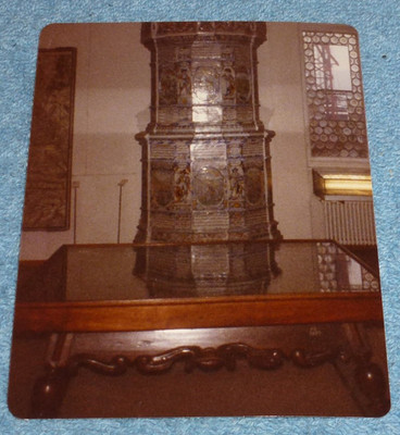 1980s Photo Antique Tiled Stove & Glass Table Somewhere In Germany Or Austria?