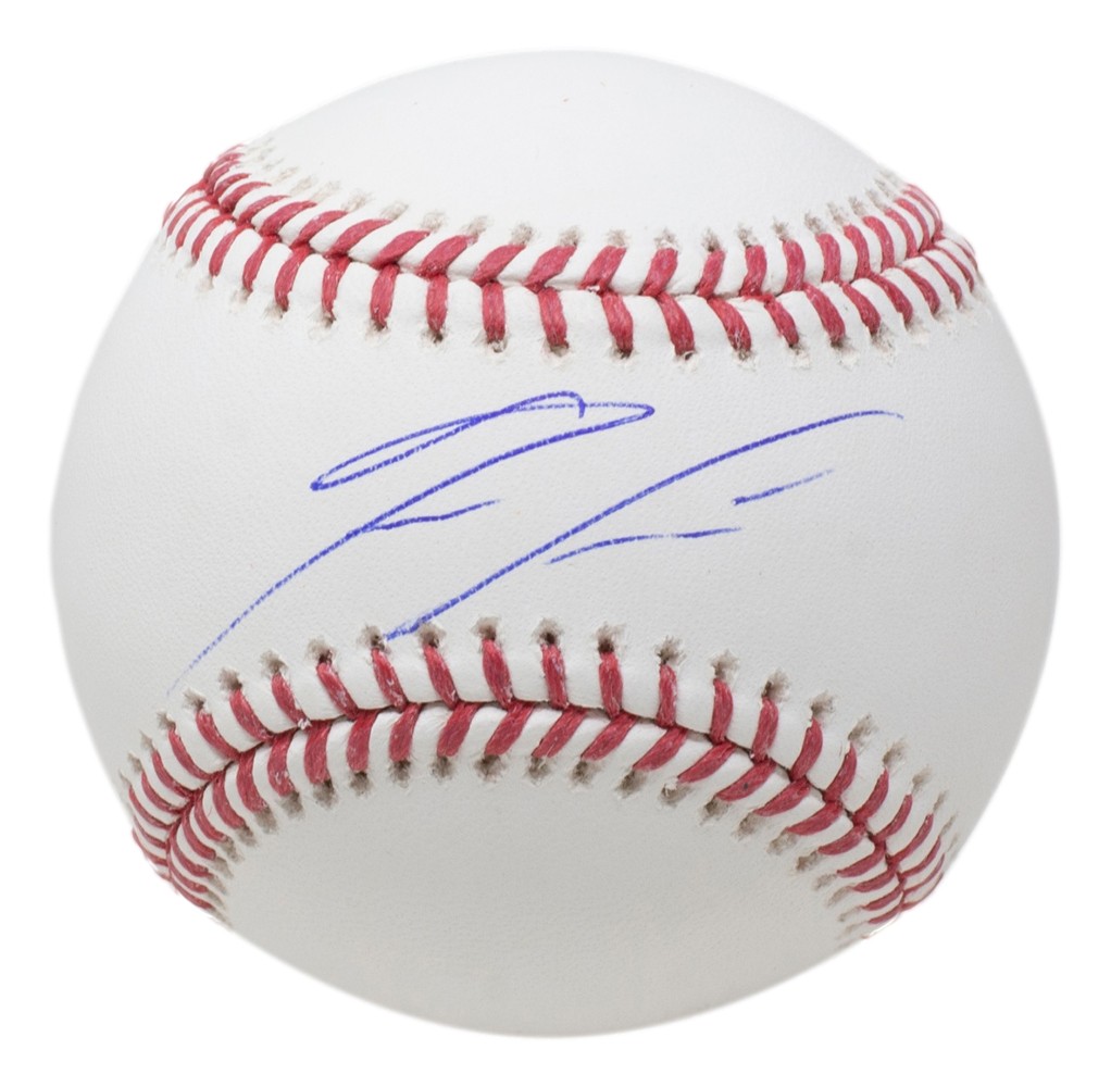Nolan Ryan Autographed Signed New York Yankees Ronald Acuna Jr. Atlanta Braves Official MLB Baseball BAS ITP 