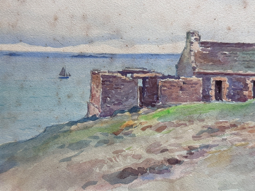 Ancien tableau Bretagne La Guette Marine Val-André aquarelle Léon Hamonet - Photo 6/10