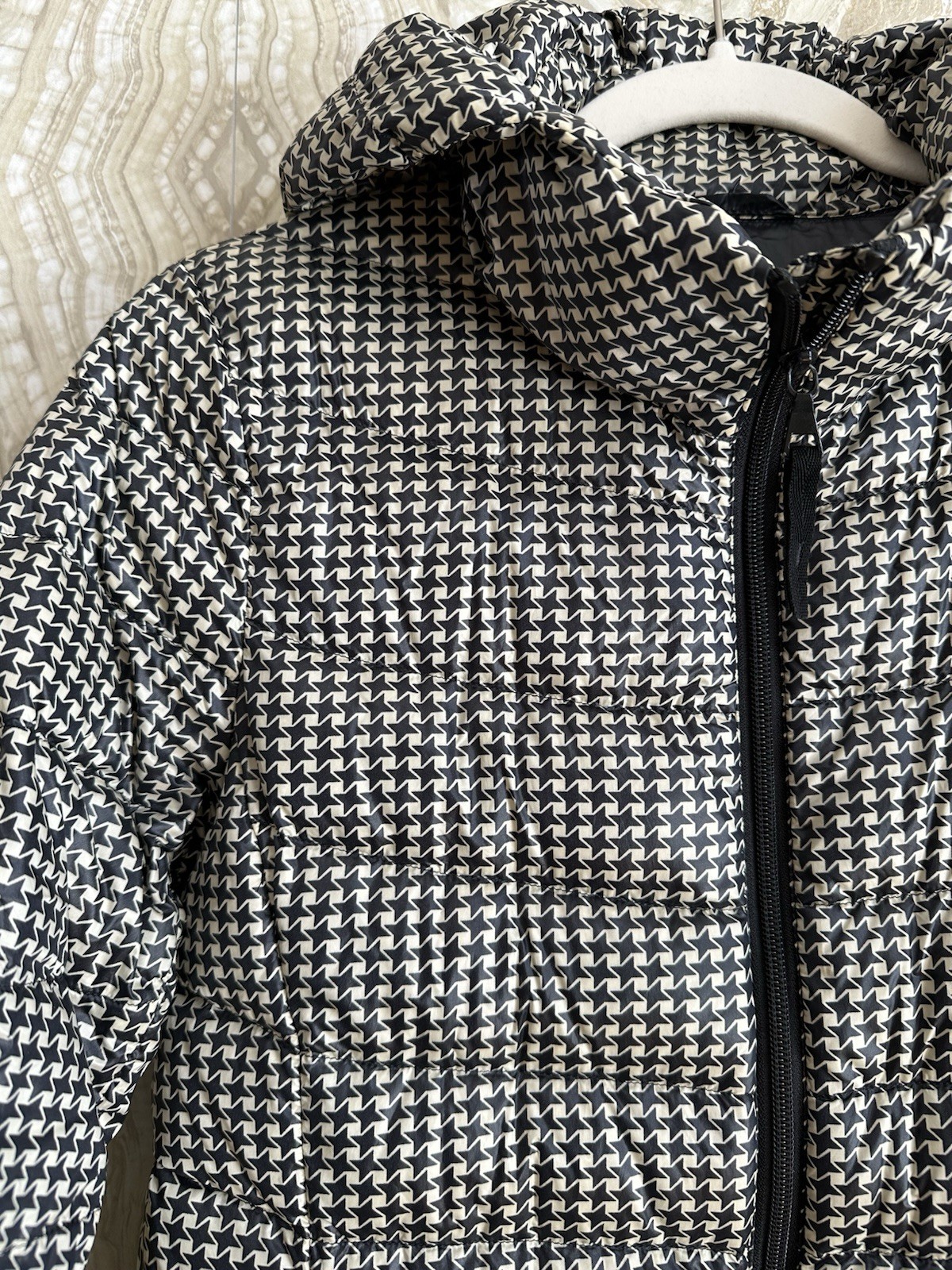 UNIQLO womens S ultra Light Long DOWN COAT houndstooth PUFFER JACKET Hood image 7
