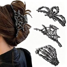 3Pcs Gothic Metal Hair Claw Clips, Spider, Spider Web  Skeleton HandNon-Slip...