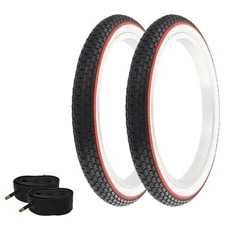 OG Bicycle TIRE 16" x 1.75" Black/White w/Red Line Wall Brick (2) TIRES & TUBES