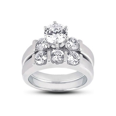 2 1/4ct F VS1 Round Natural Certified Diamonds 18k  Classic Engagement Ring Set