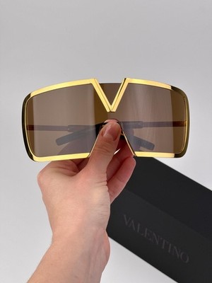 Valentino Women Sunglasses Titanium Gold Brown AR Mask V-ROMASK VLS-120B 146