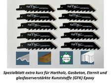 10 x Speziallblatt S&auml;bels&auml;geblatt extra kurz f&uuml;r Hartholz Eternit Gasbeton GFK