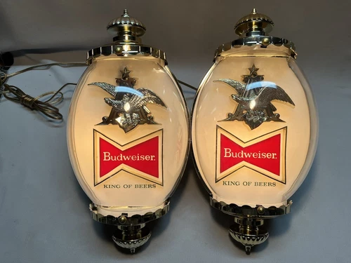 Vintage HTF 1964 NOS Lighted Budweiser King of Beers Golden Eagle Wall Scone Set