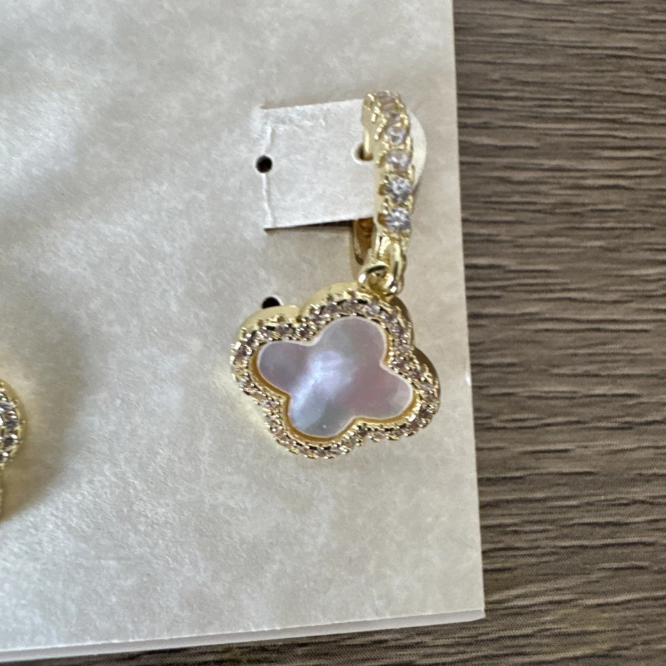 Pendientes Argento Vivo para mujer enchapados en oro marfil trébol y circonita cúbica ~ ¡Nuevos! Foto 4 de 4