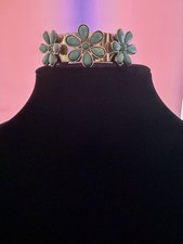 Silver Tone Turquoise Floral Flower Open Cuff...