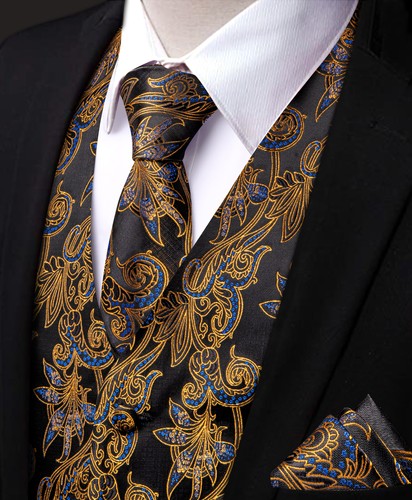 Men's Tuxedo Vest & Bowtie/Necktie Set, Classic Formal Waistcoat Paisley Floral - Picture 212 of 224