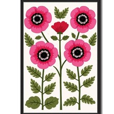 Stylized Floral Framed Art Print Vintage Folk Design Wall Decor