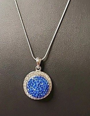 Ginger Snap Silver Tone  Necklace With Rhinestone Accents And Blue Snap Included