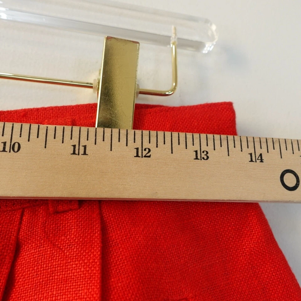 Bermudas Pantalones Cortos de Lino XS Rojo Caramelo Plisado Mamá Audaz Verano JENNIFER MOORE 27x8 Foto 4 de 4